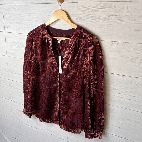Chicos Blouse Womens Size 1 / US 8 Floral Velvet Burnout Button Down Blouson - Picture 4 of 16